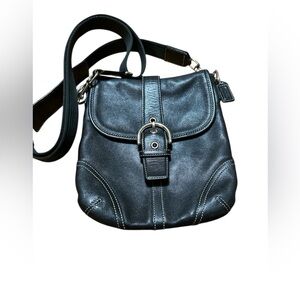 COACH vintage small Soho buckle flap black leather crossbody bag